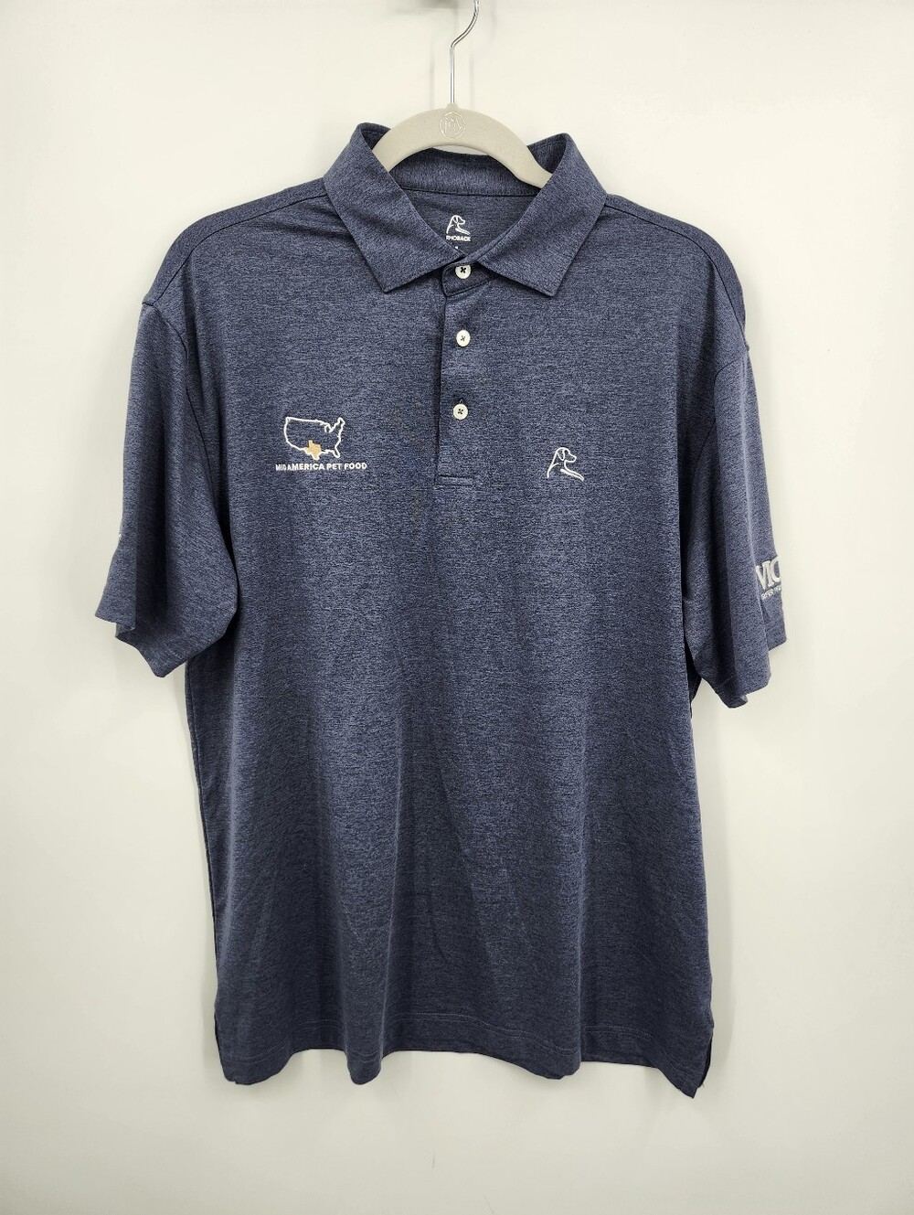 Rhoback Man's Polo Shirt, Blue Embroidery Golf shirt Sz L